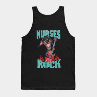 Nurses Rock with dachshund doxie dog and guitar on a tee Tank Top